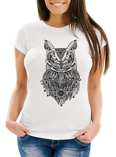 Neverless Print-Shirt Damen T-Shirt Eule Atzekenmuster günstig online kaufen