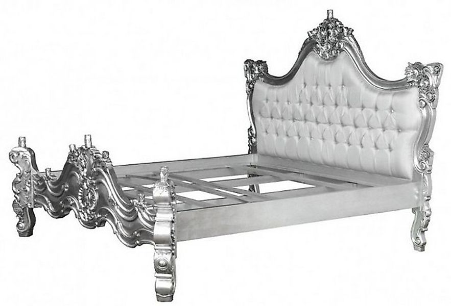 Casa Padrino Bett Bett Barocco Weiß Satinstoff / Silber mit Bling Bling Gli günstig online kaufen
