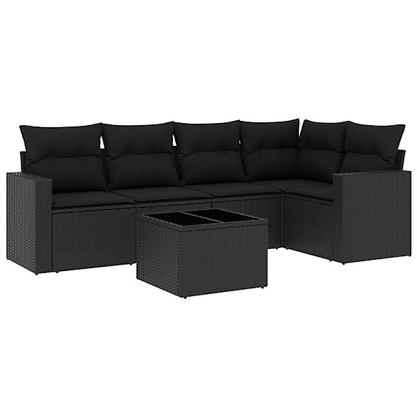 vidaXL 6-Tlg Garten-Sofagarnitur mit Kissen Schwarz Poly Rattan 3218925 günstig online kaufen