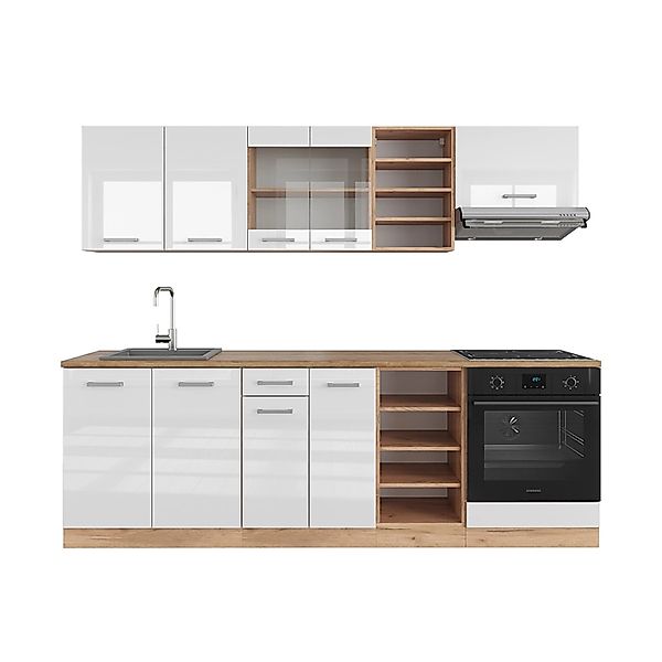 Vicco R-Line Küchenzeile Weiß Hochglanz/Goldkraft Eiche 240 cm AP Eiche günstig online kaufen