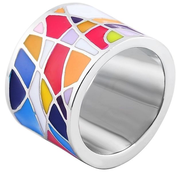 AKZENT Fingerring Lorella aus Edelstahl, Emaile bunt, silberfarbig, Gr. 54 günstig online kaufen