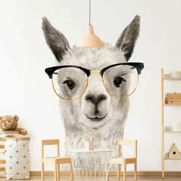 Bilderwelten Kindertapete Hippes Lama mit Brille I weiß Gr. 336 x 336 günstig online kaufen