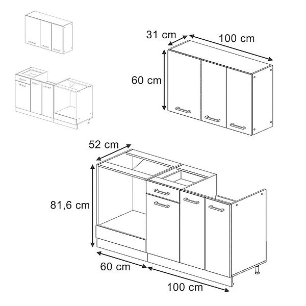 Vicco Küchenzeile R-Line, Weiß Hochglanz/Goldkraft Eiche, günstig online kaufen