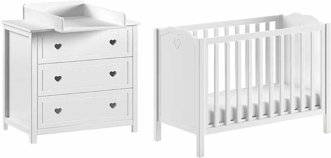 Vipack Babyzimmer-Komplettset "Amori 3-tlg. mit Herz-Ornamenten, MDF/Massiv günstig online kaufen