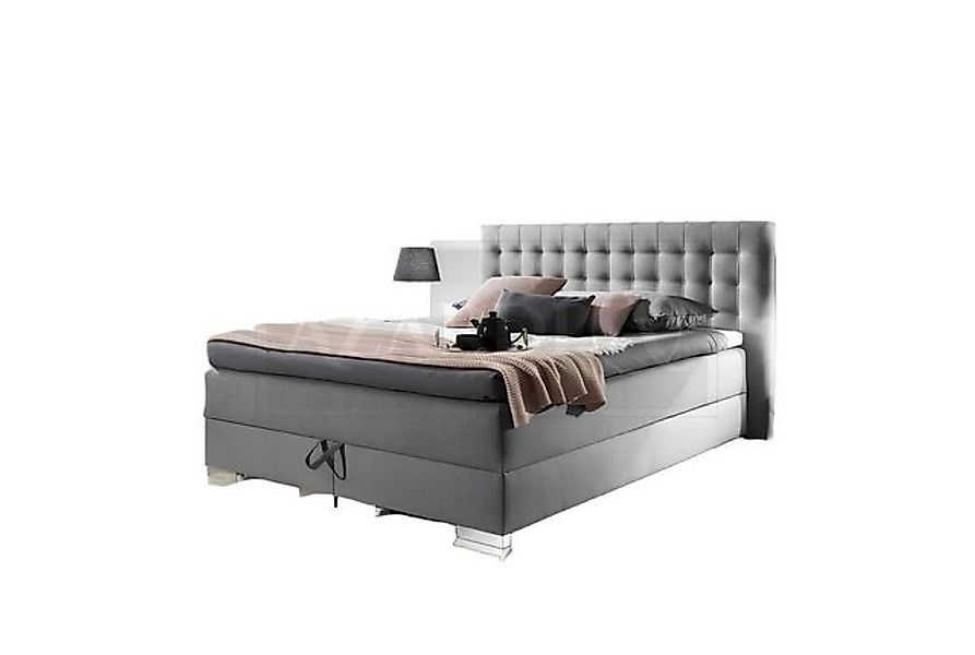 JVmoebel Bett Graue Betten Boxspringbett inkls. Matratze Toppe Komplett Sch günstig online kaufen
