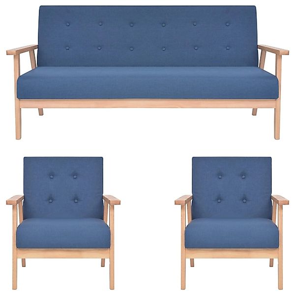 vidaXL 3-Tlg Sofagarnitur Stoff Blau 279146 günstig online kaufen