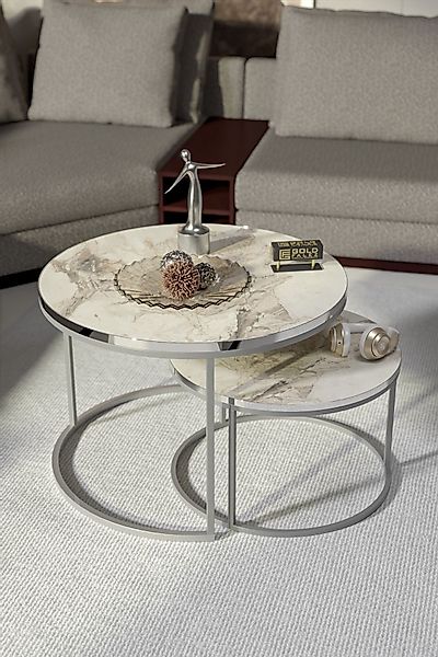 en.casa Couchtisch (2-St), 2-teilig, rund, weiß günstig online kaufen