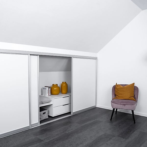 Schiebetür-Bau-Set Kniestock Profil Silber Dekor Reinweiß 1022 x 1400 mm günstig online kaufen