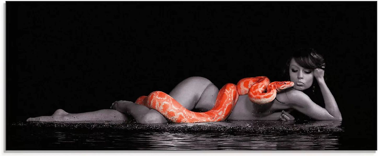 Artland Glasbild "Frau in Wasser liegend mit roter Python", Frau, (1 St.), günstig online kaufen