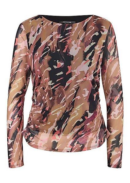 Comma T-Shirt Mesh-Longsleeve All-Over-Print, U-Boot-Ausschnitt, Raffungen günstig online kaufen