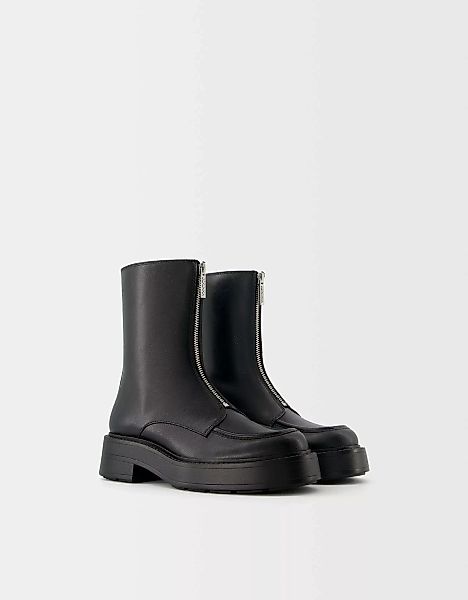 Bershka Flache Stiefelette Mit Reißverschluss Vorne Damen 35 Schwarz günstig online kaufen