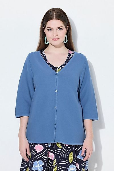 Ulla Popken Strickjacke Strickjacke V-Ausschnitt 3/4-Arm Biobaumwolle günstig online kaufen