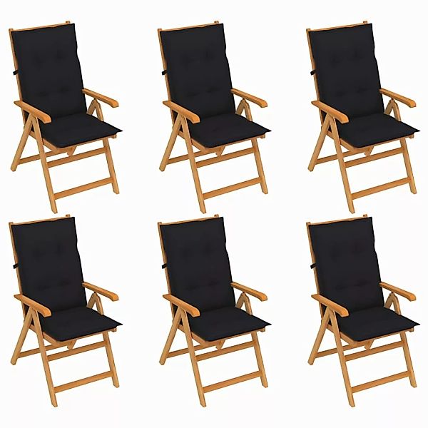 Gartenstühle 6 Stk. Mit Schwarzen Kissen Massivholz Teak günstig online kaufen