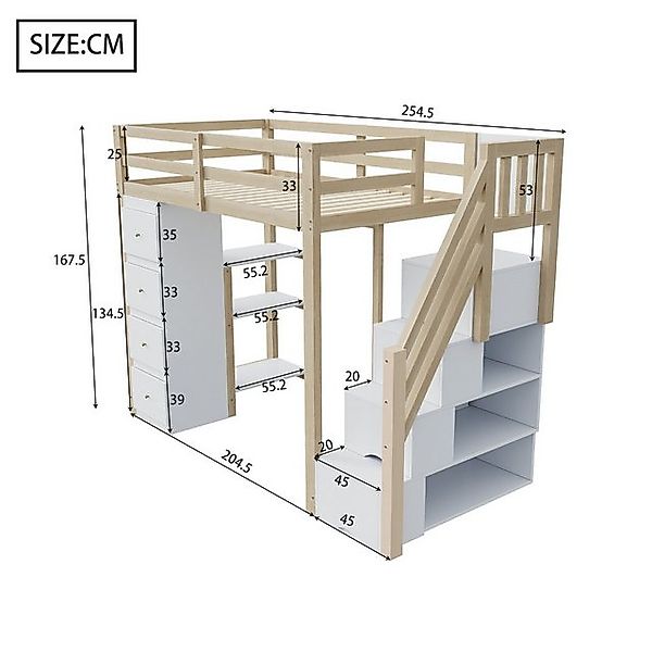 STILVORA Hochbett 90×200 Kinderbett mit Stauraum und Regal,Jugendbett ohne günstig online kaufen