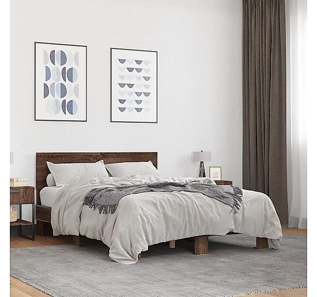 furnicato Bettgestell Braun Eichen-Optik 120x200 cm Holzwerkstoff Metall (1 günstig online kaufen
