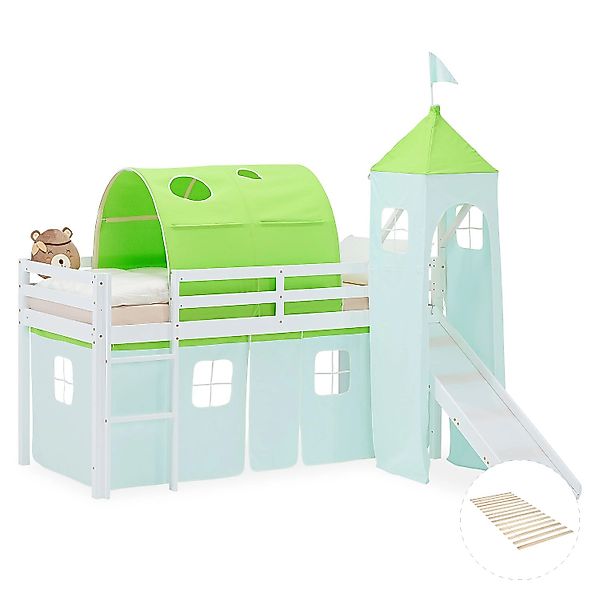 Homestyle4u Kinder Hochbett 90x200 Rutsche Lattenrost Grün Kinderbett 2977 günstig online kaufen