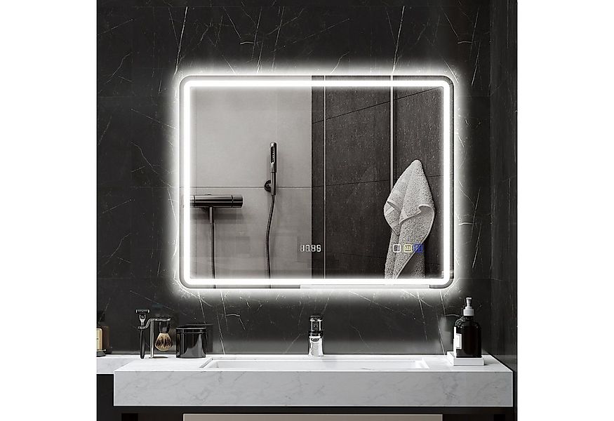 HOMCOM Badspiegel mit Beleuchtung 70x50 cm LED Spiegel mit Bluetooth-Musikf günstig online kaufen