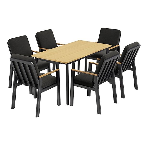 RICHLY Garten-Essgruppe Aluminium Polywood Tischplatte für 6 Personen Schwa günstig online kaufen