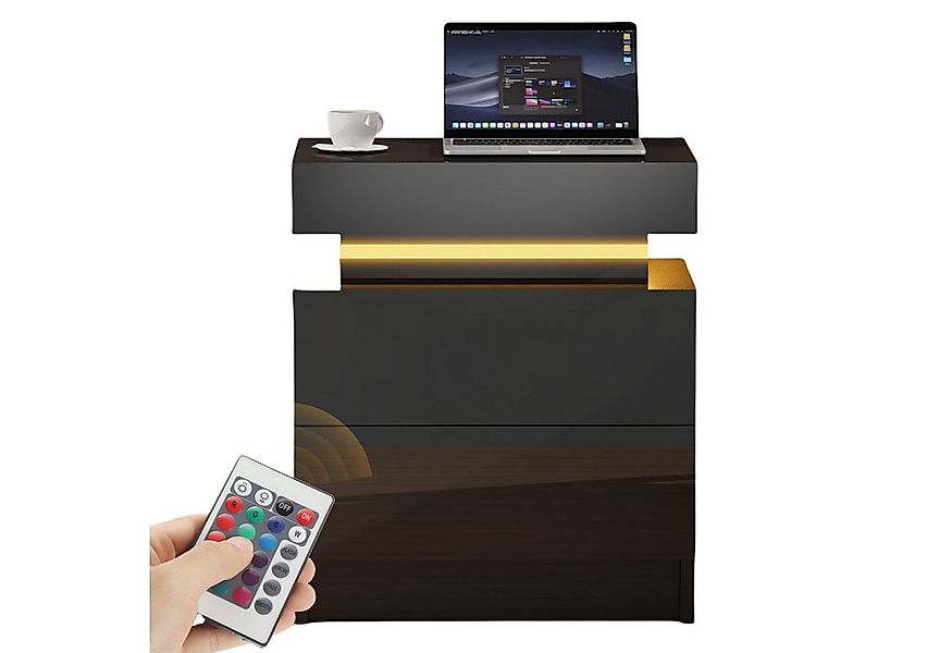 oyajia Nachttisch Hochglanz Nachtschrank mit 2 Schubladen,LED-Beleuchtung 1 günstig online kaufen