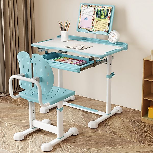 COSTWAY Kinderschreibtisch (2-St), mit Stuhl, kippbar günstig online kaufen