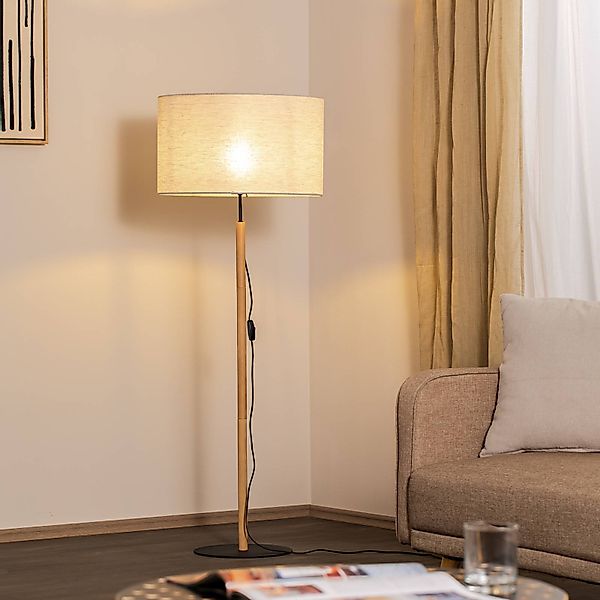 Stehleuchte Deva Nature, Textil, Holz günstig online kaufen