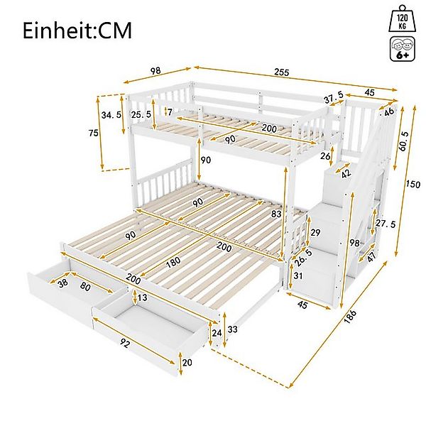 TavilaEcon Etagenbett Bett mit Ausziehbett, 2 Schubladen und Lattenrost, oh günstig online kaufen
