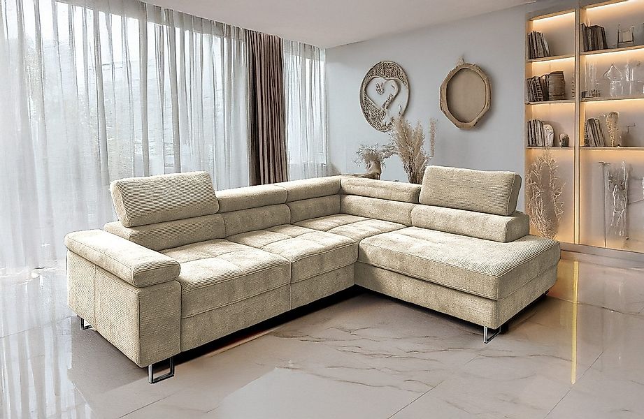 Goldstoff Ecksofa mit Schlaffunktion, Cord Couch günstig online kaufen