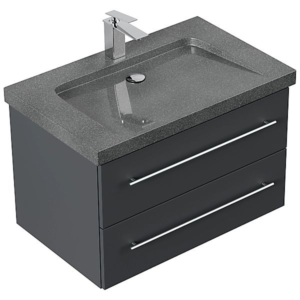 Posseik Badmöbel Granit G654 Yamo 1 Hahnloch SoftClose 75 cm Grafit günstig online kaufen