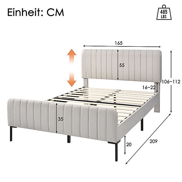 STILVORA Polsterbett 160x200 Jugendbett mit verstellbares Kopfteil, Gepolst günstig online kaufen