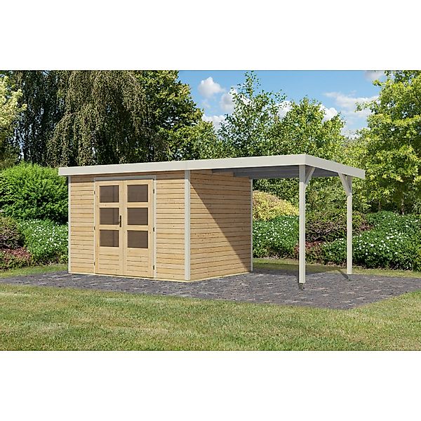 Karibu Gartenhaus Ernesto 4 A m. Anbaudach Naturbelassen/Weiß 209 x 298 x 2 günstig online kaufen