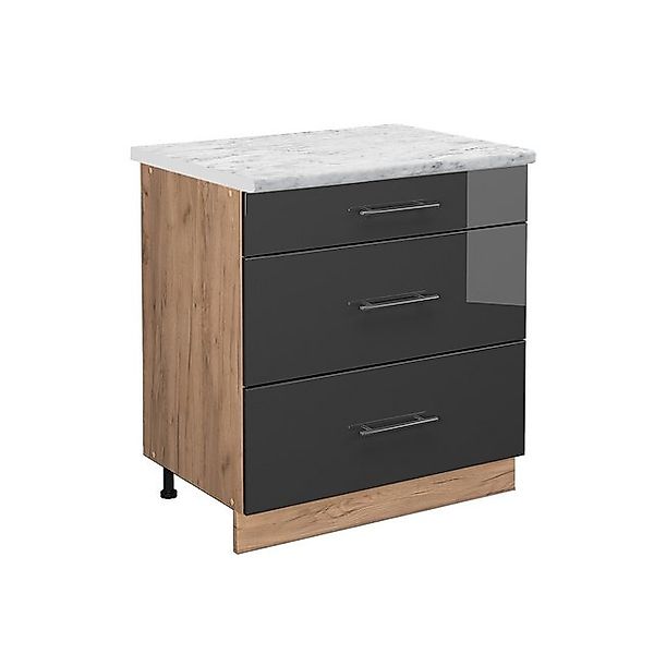 Vicco Küchenunterschrank Fame-Line Anthrazit Hochglanz/Goldkraft Eiche 80 c günstig online kaufen