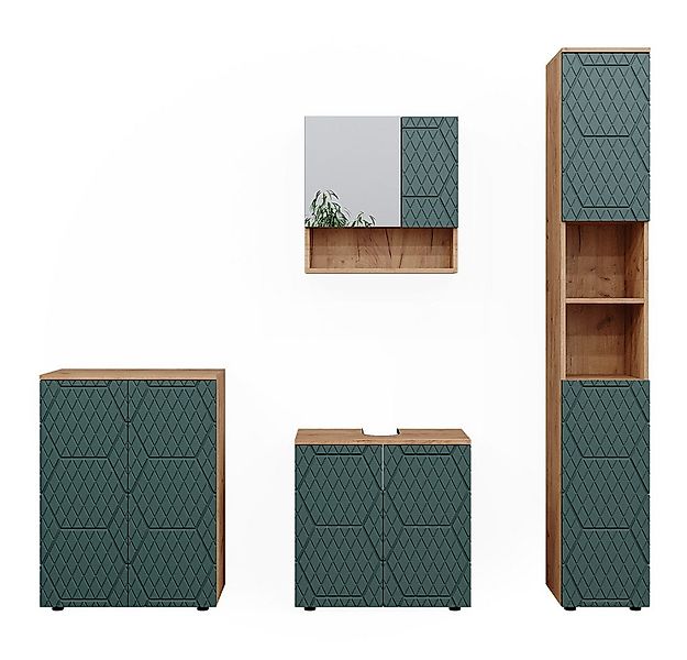 Vicco Badmöbel-Set Irma, Goldkraft Eiche/Grün, 4 Teile, mit Hochschrank und günstig online kaufen