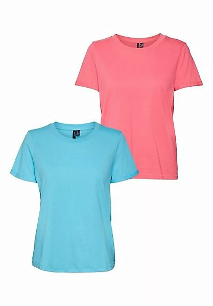 Vero Moda T-Shirt 2er Pack Basic T-Shirt VMPAULA (2-tlg) 5270 in Blau-Rot günstig online kaufen