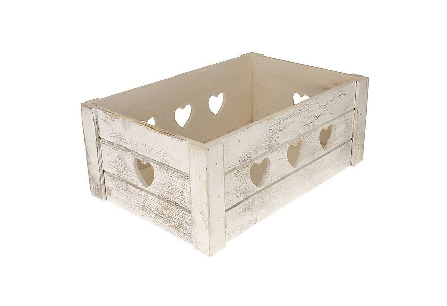 Macosa Home Dekokiste Weiß Herzen Holz Holzkiste 29 cm Kiste Aufbewahrungsk günstig online kaufen