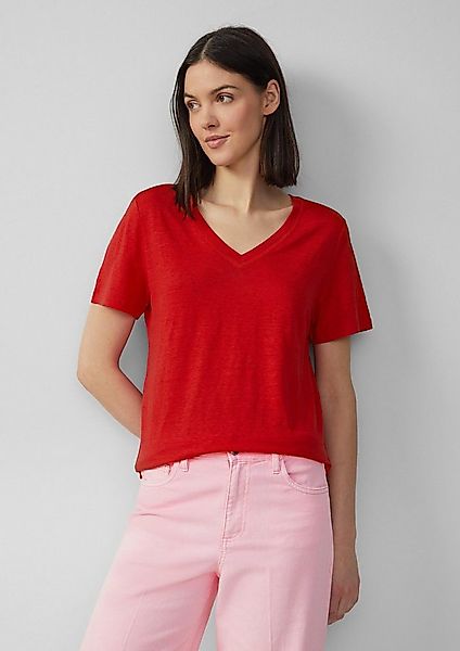 s.Oliver Kurzarmshirt T-Shirt Leichtes T-Shirt aus Leinen mit V-Ausschnitt günstig online kaufen