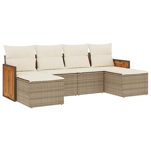 vidaXL 6-Tlg Garten-Sofagarnitur mit Kissen Beige Poly Rattan 3227899 günstig online kaufen