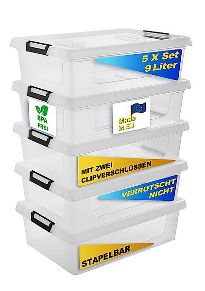 Gardissimo Aufbewahrungsbox 5 er Set mit Deckel "Clip" 9 Liter Kunststoff B günstig online kaufen