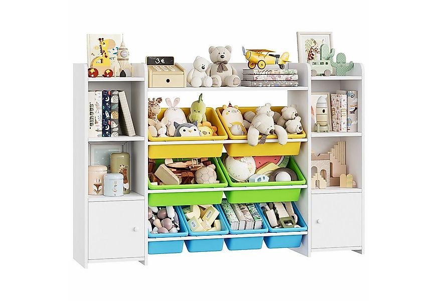Homfa Spielzeugtruhe, Kinderregal Bücherregal Spiegelregal mit 8 Boxen weiß günstig online kaufen