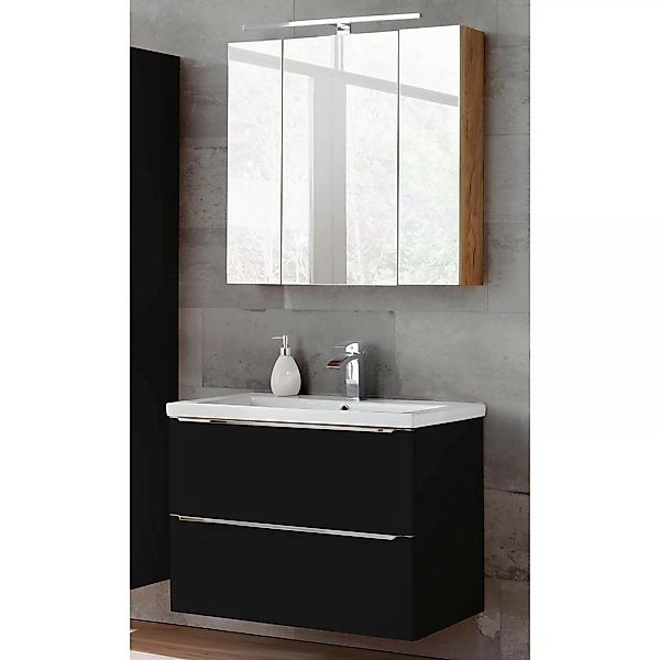 Badezimmermöbel Set mit 80cm Keramik-Waschtisch und LED-Spiegelschrank TOSK günstig online kaufen
