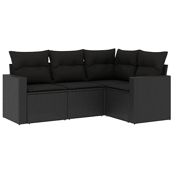 vidaXL 4-Tlg Garten-Sofagarnitur mit Kissen Schwarz Poly Rattan 3251242 günstig online kaufen