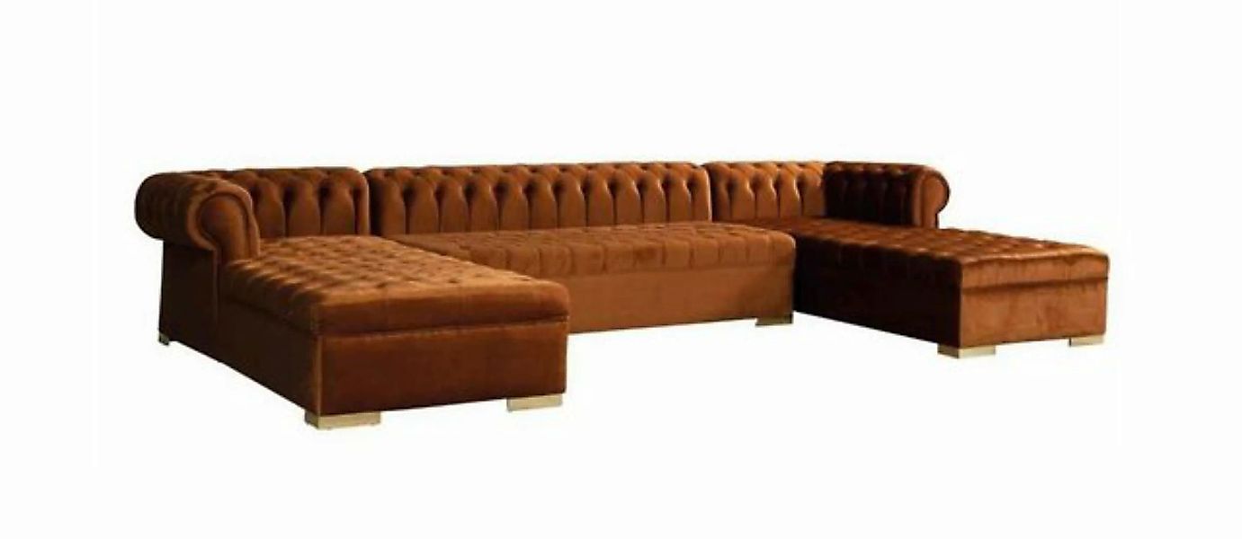 JVmoebel Ecksofa, Chesterfield Wohnlandschaft Ecksofa Couch Gold Samt Stoff günstig online kaufen