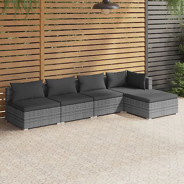 Vidaxl 5-tlg. Garten-lounge-set Mit Kissen Poly Rattan Grau günstig online kaufen