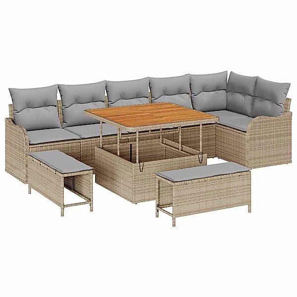 vidaXL Garten-Sofa-Set Höhenverstellbar 9-Tlg Beige Poly Rattan 3362277 günstig online kaufen