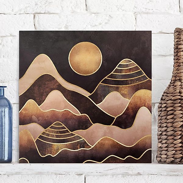 Leinwandbild Abstrakt - Quadrat Goldene Sonne abstrakte Berge günstig online kaufen
