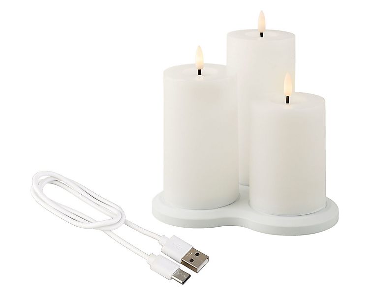 Lumineo LED-Kerze, LED Kerzen mit Timer 12,5-17,5cm Wachs 3er Set Weiß / Wa günstig online kaufen