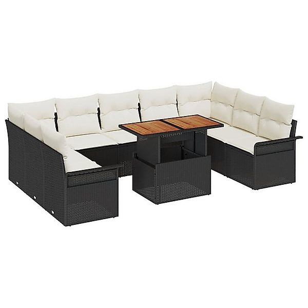 vidaXL Loungesofa 10-tlg. Garten-Essgruppe mit Kissen Schwarz Poly Rattan, günstig online kaufen