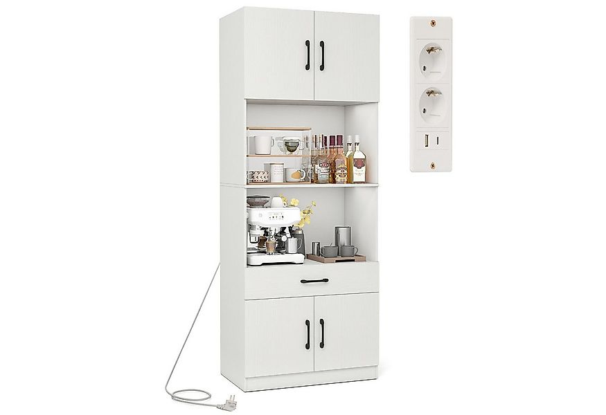 COSTWAY Küchenbuffet mit Ladestation Vorratsschrank hoch mit verstellbarem günstig online kaufen