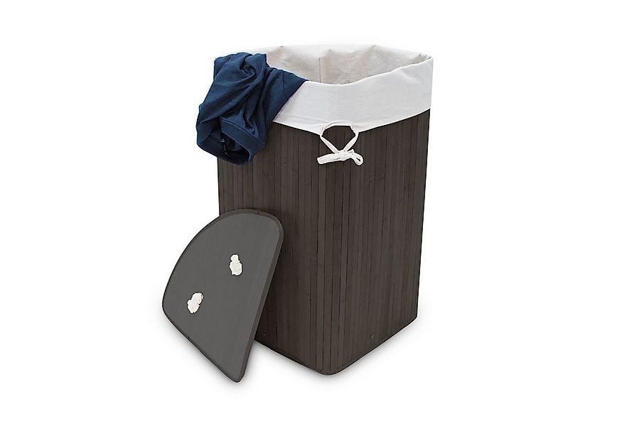 relaxdays Wäschekorb Eckwäschekorb Bambus, schwarz günstig online kaufen