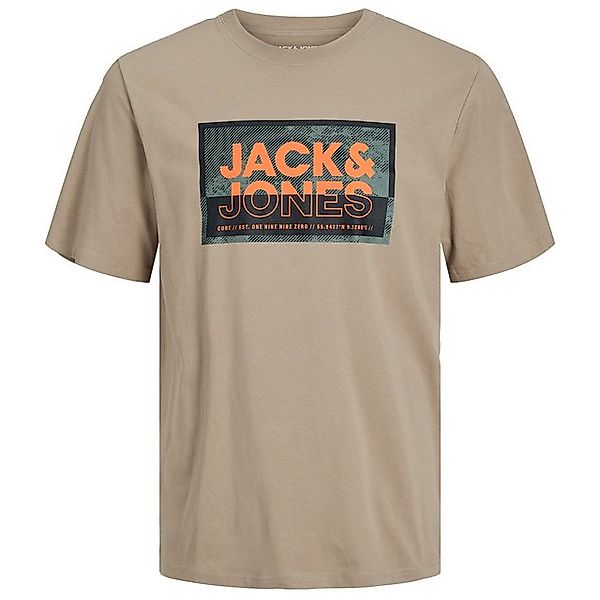 Jack & Jones Rundhalsshirt Große Größen Herren T-Shirt beige Logoprint JCOL günstig online kaufen