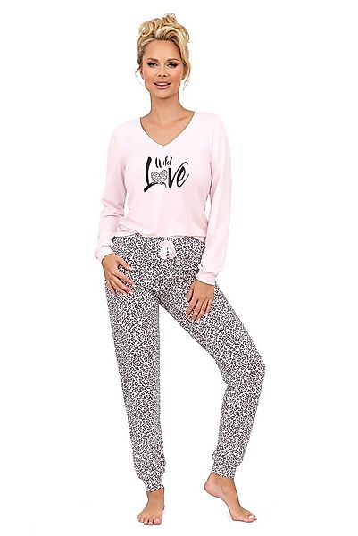 Donna Pyjama langarm Schlafanzug mit Motivdruck (2 tlg., 1 Stück) Schlafhos günstig online kaufen